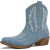 GLOBALWIN Women’s Western Ankle Boots Snip Toe Cowboy Boots For Women Embroidered Retro Chunky Block Heel Comfortable Fashion Short Boots For Nashville Outfits Cowgirl Outfits And Country Concert(25yy06 Denim Blue)
