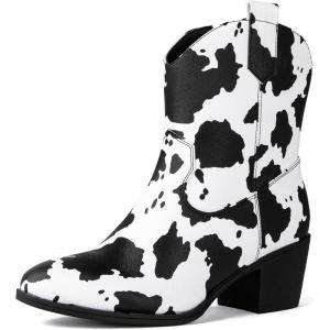 GLOBALWIN Cowboy Boots for Women – Classic Round Toe Western Booties with Comfort Insole – Embroidered Almond Toe Cowgirl Boots, Versatile 2″ Block Heel Fashion Boots for Concerts & Daily Wear(19yy16 Cow2)