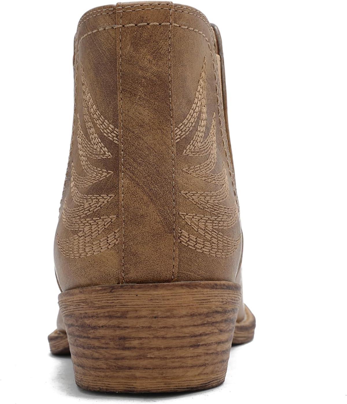 imageGLOBALWIN Womens Western Ankle Booties Snipped Square Toe Embroidered Cowboy Chelsea Boots Low Stacked Block Heel Comfortable PullOn Short Cowgirl Boots25yy05 Camel