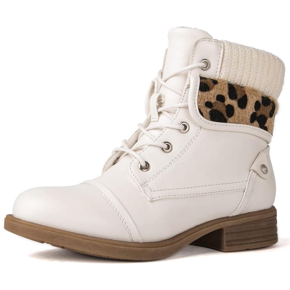 imageGLOBALWIN Womens Combat Boots Dressy Lace Up Ankle Boots For Women Low Heel1815 White