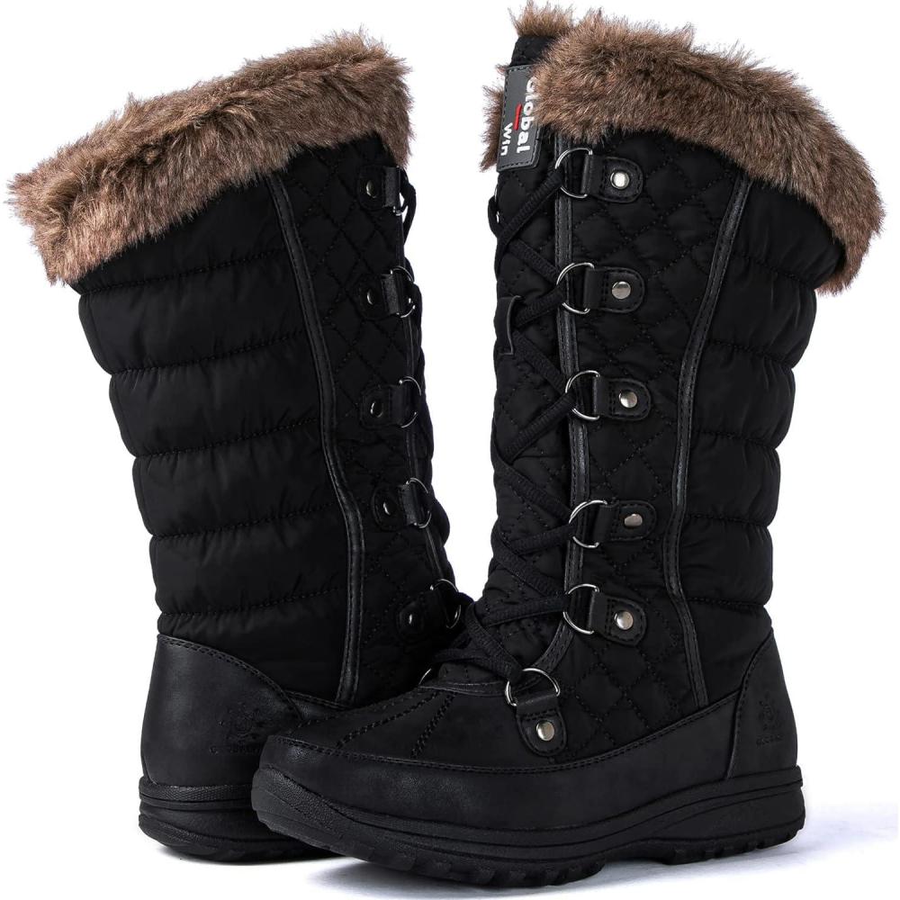 imageGLOBALWIN Womens Snow Boots Waterproof MidCalf Winter Boots with Thermal Fleece Lining Insulated Cold Weather Protection and NonSlip Sole for Snowy Commutes1816black