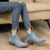 GLOBALWIN Women’s Western Ankle Booties Snipped Square Toe Embroidered Cowboy Chelsea Boots, Low Stacked Block Heel, Comfortable Pull-On Short Cowgirl Boots(25yy05 Denim Blue)