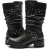 GLOBALWIN Women’s Mid Calf Dress Boots Biker Motorcycle Riding Boots Women For Women(21yy08 Grey Distressed Metallic)