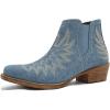 GLOBALWIN Women’s Western Ankle Booties Snipped Square Toe Embroidered Cowboy Chelsea Boots, Low Stacked Block Heel, Comfortable Pull-On Short Cowgirl Boots(25yy05 Denim Blue)