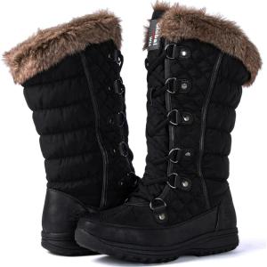 GLOBALWIN Women’s Snow Boots Waterproof Mid-Calf Winter Boots with Thermal Fleece Lining, Insulated Cold Weather Protection, and Non-Slip Sole for Snowy Commutes(1816black)