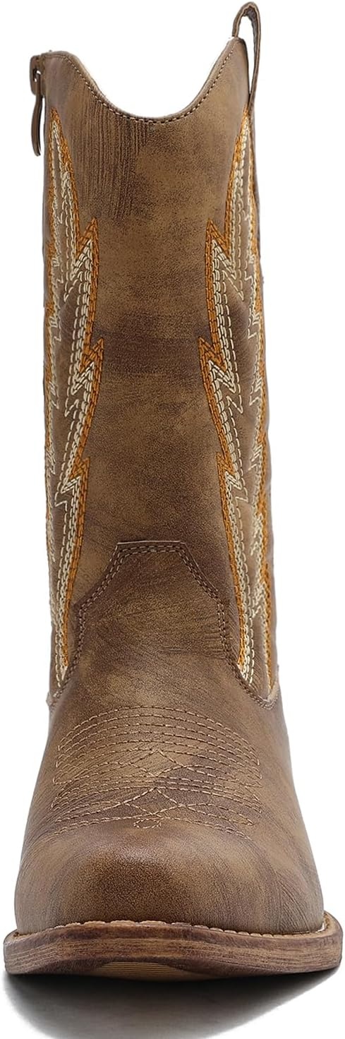 imageGLOBALWIN Womens Mid Calf The Western Cowgirl Boots Fashion Cowboy Boots For Women Chunky Low Heel25yy07 Camel