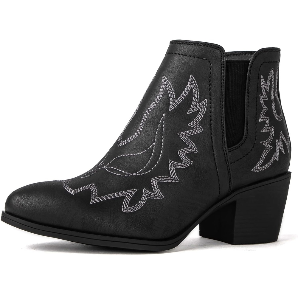 imageGLOBALWIN Womens Cowgirl boots Western Short Ankle Pull On Comfortable Cowboy Boots For Women Low Heel21yy01 Black3