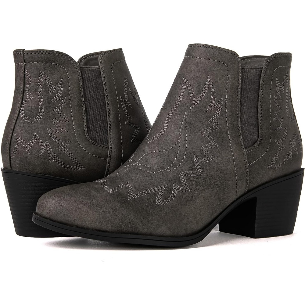 imageGLOBALWIN Womens Cowgirl boots Western Short Ankle Pull On Comfortable Cowboy Boots For Women Low Heel21yy01 Grey2