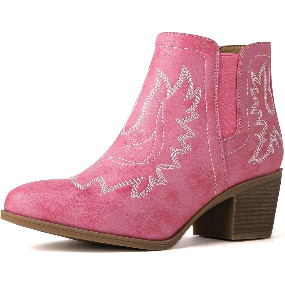 imageGLOBALWIN Womens Cowgirl boots Western Short Ankle Pull On Comfortable Cowboy Boots For Women Low Heel21yy01 Pink
