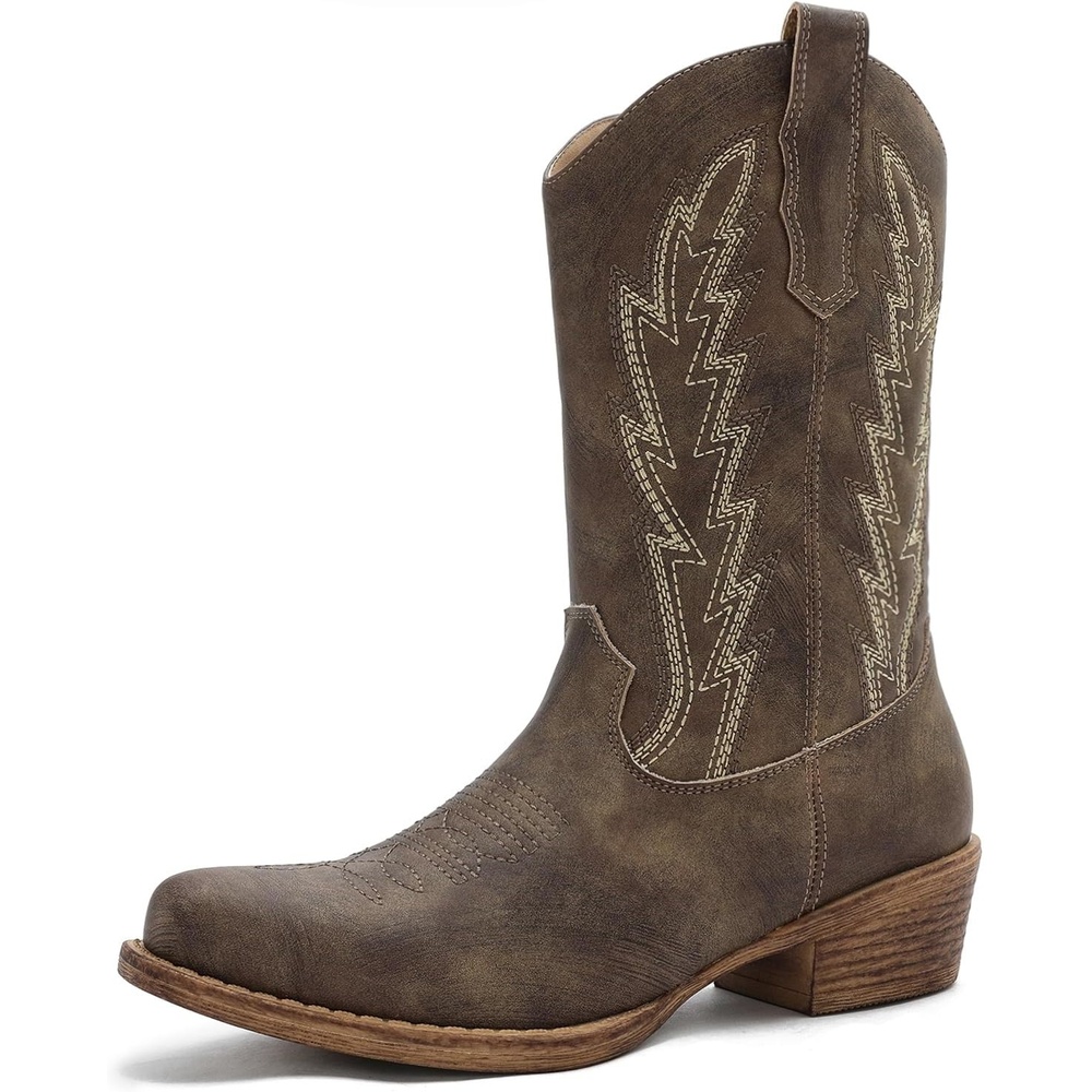imageGLOBALWIN Womens Mid Calf The Western Cowgirl Boots Fashion Cowboy Boots For Women Chunky Low Heel25yy07 Brown