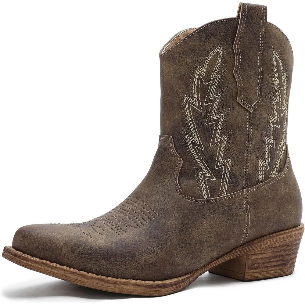 imageGLOBALWIN Womens Western Ankle Boots Snip Toe Cowboy Boots For Women Embroidered Retro Chunky Block Heel Comfortable Fashion Short Boots For Nashville Outfits Cowgirl Outfits And Country Concert25yy06 Brown