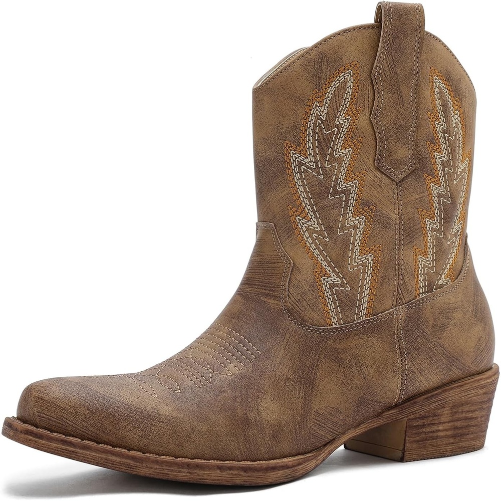 imageGLOBALWIN Womens Western Ankle Boots Snip Toe Cowboy Boots For Women Embroidered Retro Chunky Block Heel Comfortable Fashion Short Boots For Nashville Outfits Cowgirl Outfits And Country Concert25yy06 Camel 1