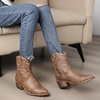 GLOBALWIN Cowboy Boots For Women Cute Cowgirl Boots Women’s Western Boots With Embroidery Side Zipper Chunky Heel(Camel2)