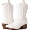 GLOBALWIN Women’s Mid Calf The Western Cowgirl Boots Fashion Cowboy Boots For Women Chunky Low Heel(19yy17 White)