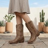 GLOBALWIN Women’s Mid Calf The Western Cowgirl Boots Fashion Cowboy Boots For Women Chunky Low Heel(25yy07 Camel)