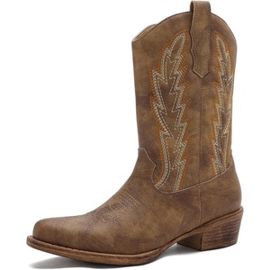 GLOBALWIN Women’s Mid Calf The Western Cowgirl Boots Fashion Cowboy Boots For Women Chunky Low Heel(25yy07 Camel)