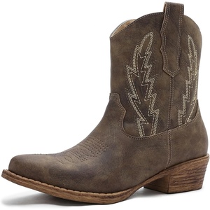GLOBALWIN Women’s Western Ankle Boots Snip Toe Cowboy Boots For Women Embroidered Retro Chunky Block Heel Comfortable Fashion Short Boots For Nashville Outfits Cowgirl Outfits And Country Concert(25yy06 Brown)