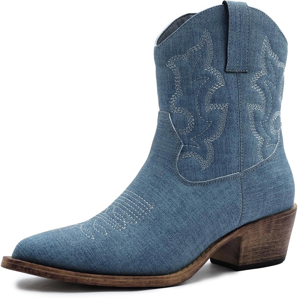 image:imageGLOBALWIN Womens Western Charm Cowgirl Boots Mid Calf Comfy Cowboy Boots For Women With Pointed Toe23yy16 Dark Blue