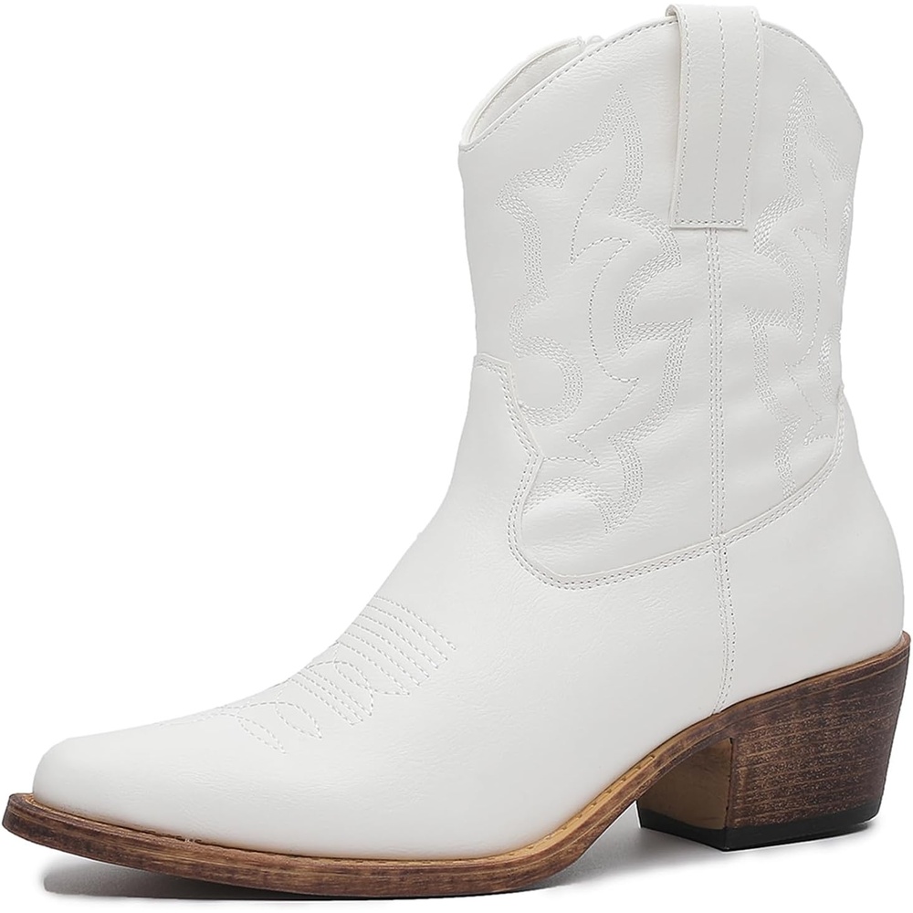 image:imageGLOBALWIN Womens Western Charm Cowgirl Boots Mid Calf Comfy Cowboy Boots For Women With Pointed Toe23yy16 White