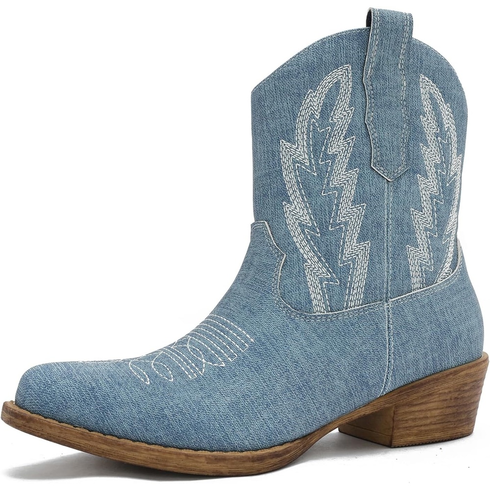 image:imageGLOBALWIN Womens Western Charm Cowgirl Boots Mid Calf Comfy Cowboy Boots For Women With Pointed Toe25yy06 Denim Blue