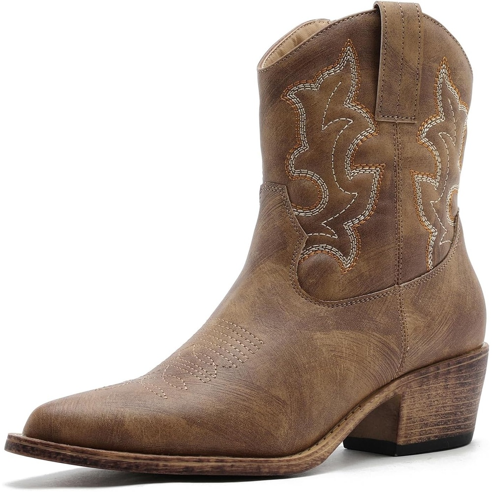 image:imageGLOBALWIN Womens Western Charm Cowgirl Boots Mid Calf Comfy Cowboy Boots For Women With Pointed ToeCamel2