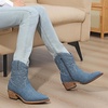 GLOBALWIN Women’s Western Charm Cowgirl Boots Mid Calf Comfy Cowboy Boots For Women With Pointed Toe(23yy16 Dark Blue)