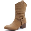 GLOBALWIN Women’s Mid Calf The Western Cowgirl Boots Fashion Cowboy Boots For Women Chunky Low Heel(19yy17 Khaki)