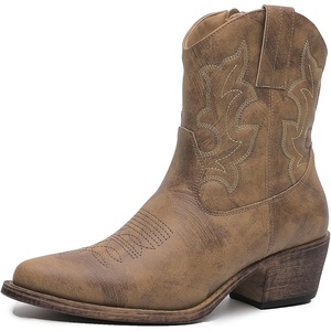 GLOBALWIN Women’s Western Charm Cowgirl Boots Mid Calf Comfy Cowboy Boots For Women With Pointed Toe(23yy16 Camel)