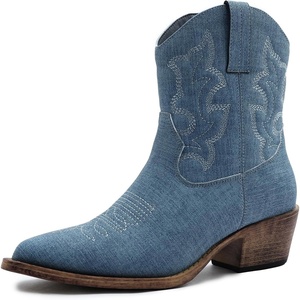 GLOBALWIN Women’s Western Charm Cowgirl Boots Mid Calf Comfy Cowboy Boots For Women With Pointed Toe(23yy16 Dark Blue)