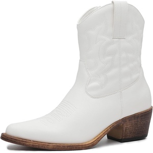 GLOBALWIN Women’s Western Charm Cowgirl Boots Mid Calf Comfy Cowboy Boots For Women With Pointed Toe(23yy16 White)