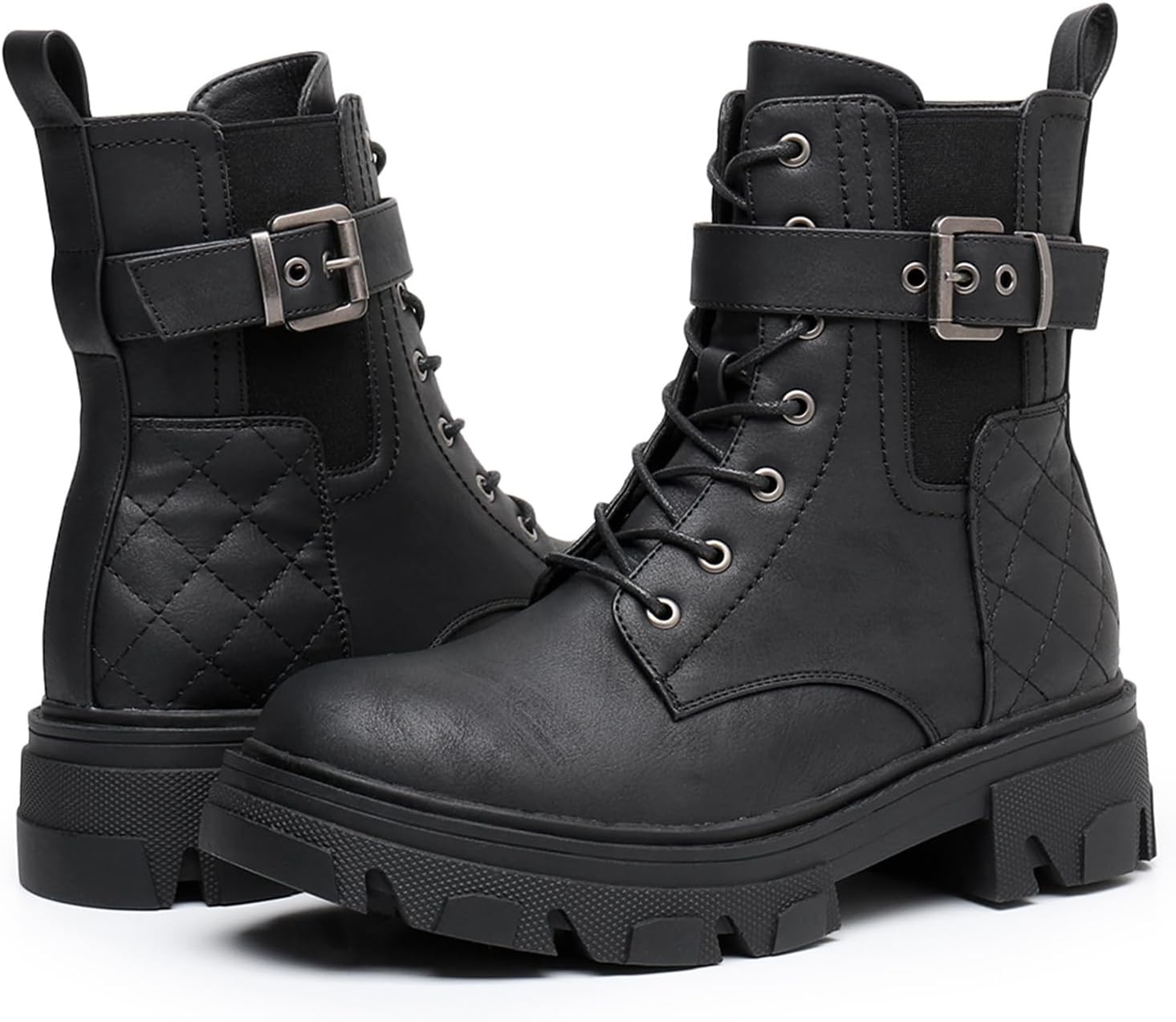 image:imageGLOBALWIN Womens Combat Boots Lace Up Ankle Booties Comfortable Lug Sole Boots For Women Chunky Low Heel21yy28 Black