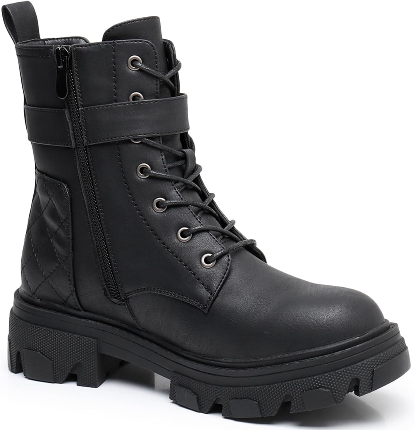 image:imageGLOBALWIN Womens Combat Boots Lace Up Ankle Booties Comfortable Lug Sole Boots For Women Chunky Low Heel21yy28 Black