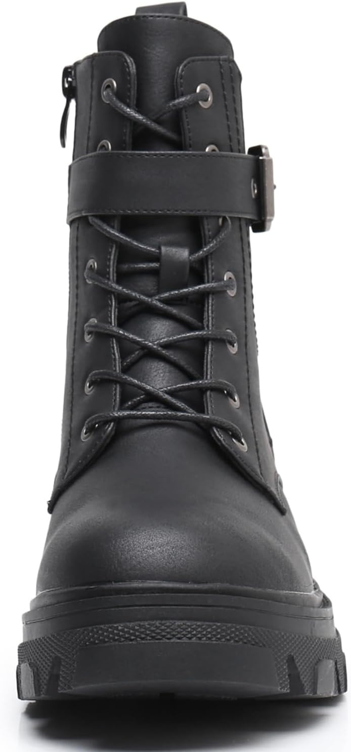image:imageGLOBALWIN Womens Combat Boots Lace Up Ankle Booties Comfortable Lug Sole Boots For Women Chunky Low Heel21yy28 Black
