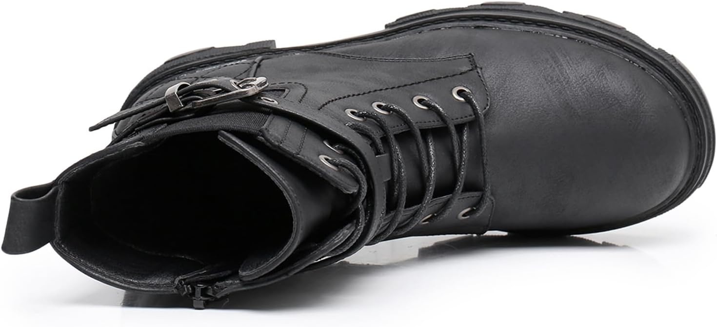 image:imageGLOBALWIN Womens Combat Boots Lace Up Ankle Booties Comfortable Lug Sole Boots For Women Chunky Low Heel21yy28 Black