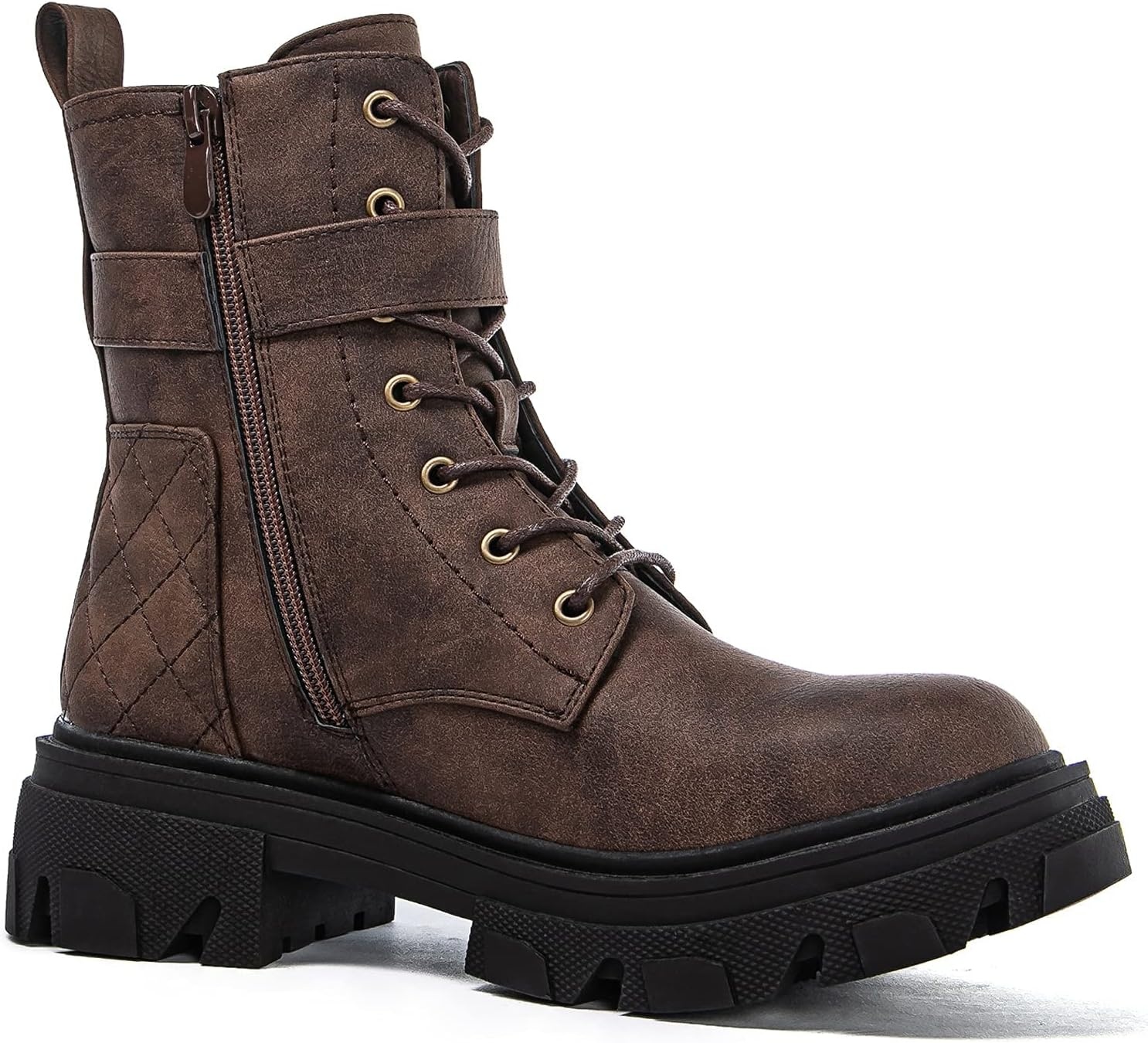 image:imageGLOBALWIN Womens Combat Boots Lace Up Ankle Booties Comfortable Lug Sole Boots For Women Chunky Low Heel21yy28 Brown