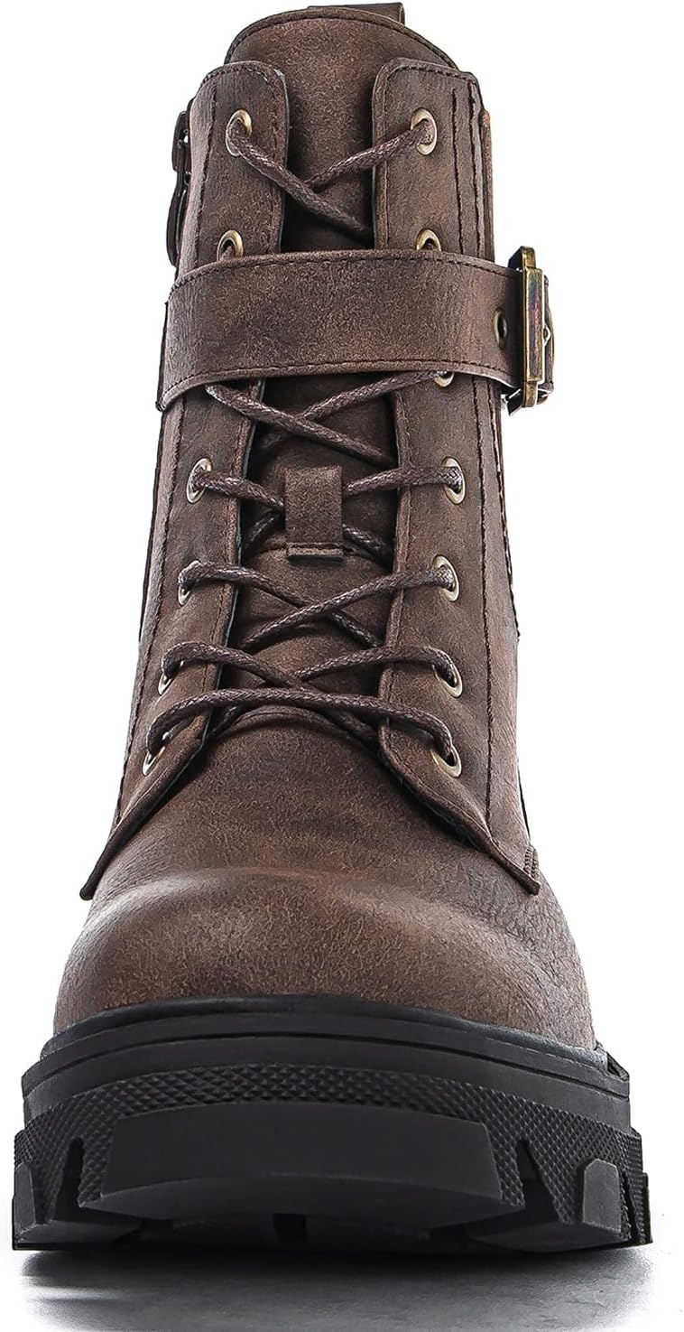 image:imageGLOBALWIN Womens Combat Boots Lace Up Ankle Booties Comfortable Lug Sole Boots For Women Chunky Low Heel21yy28 Brown