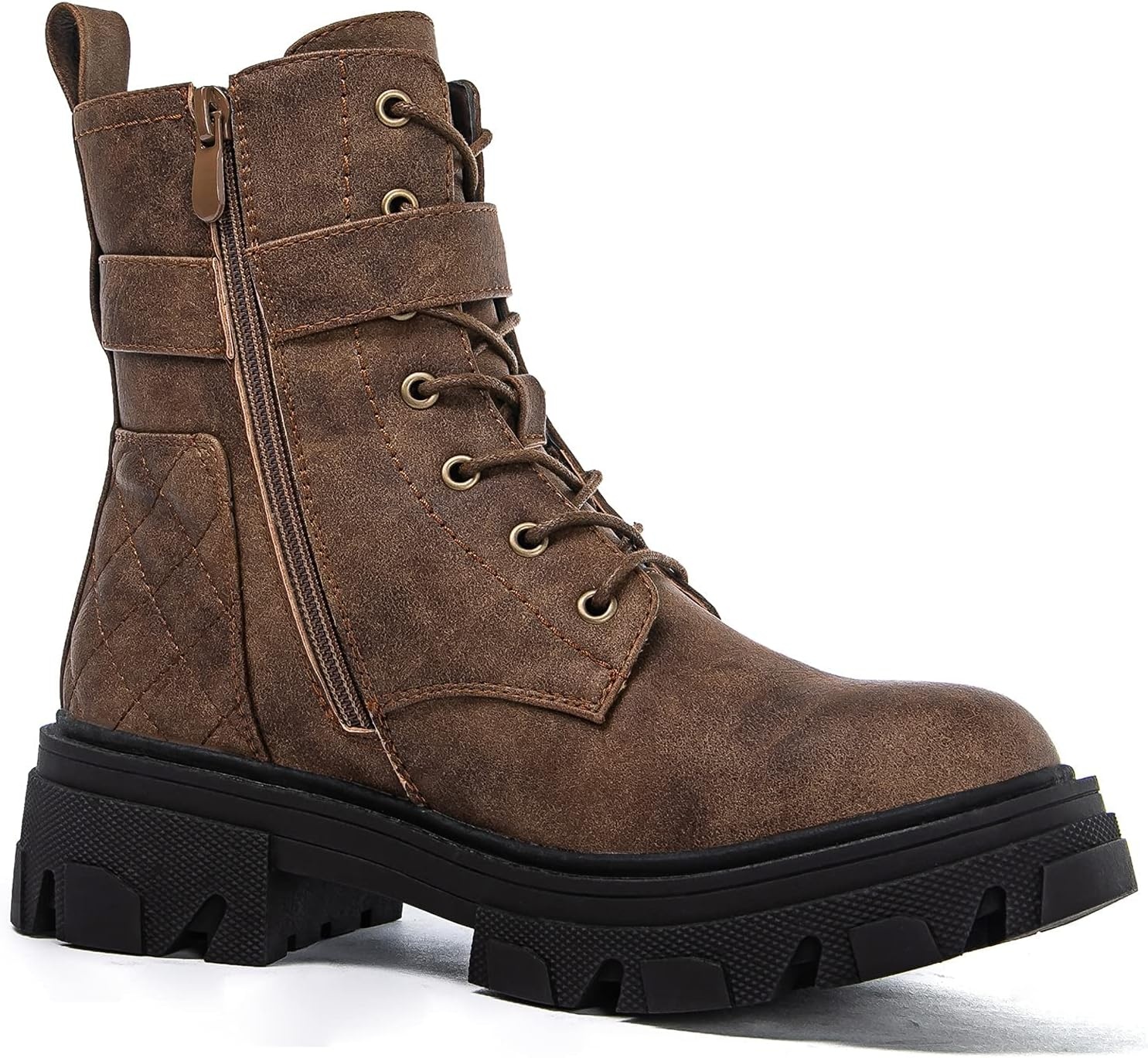 image:imageGLOBALWIN Womens Combat Boots Lace Up Ankle Booties Comfortable Lug Sole Boots For Women Chunky Low Heel21yy28 Camel