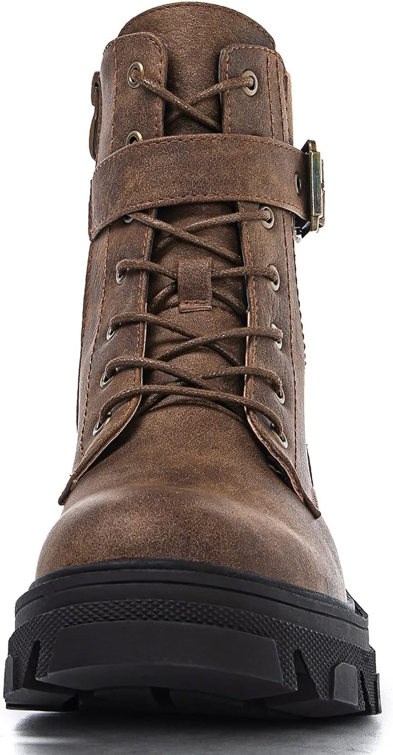 image:imageGLOBALWIN Womens Combat Boots Lace Up Ankle Booties Comfortable Lug Sole Boots For Women Chunky Low Heel21yy28 Camel