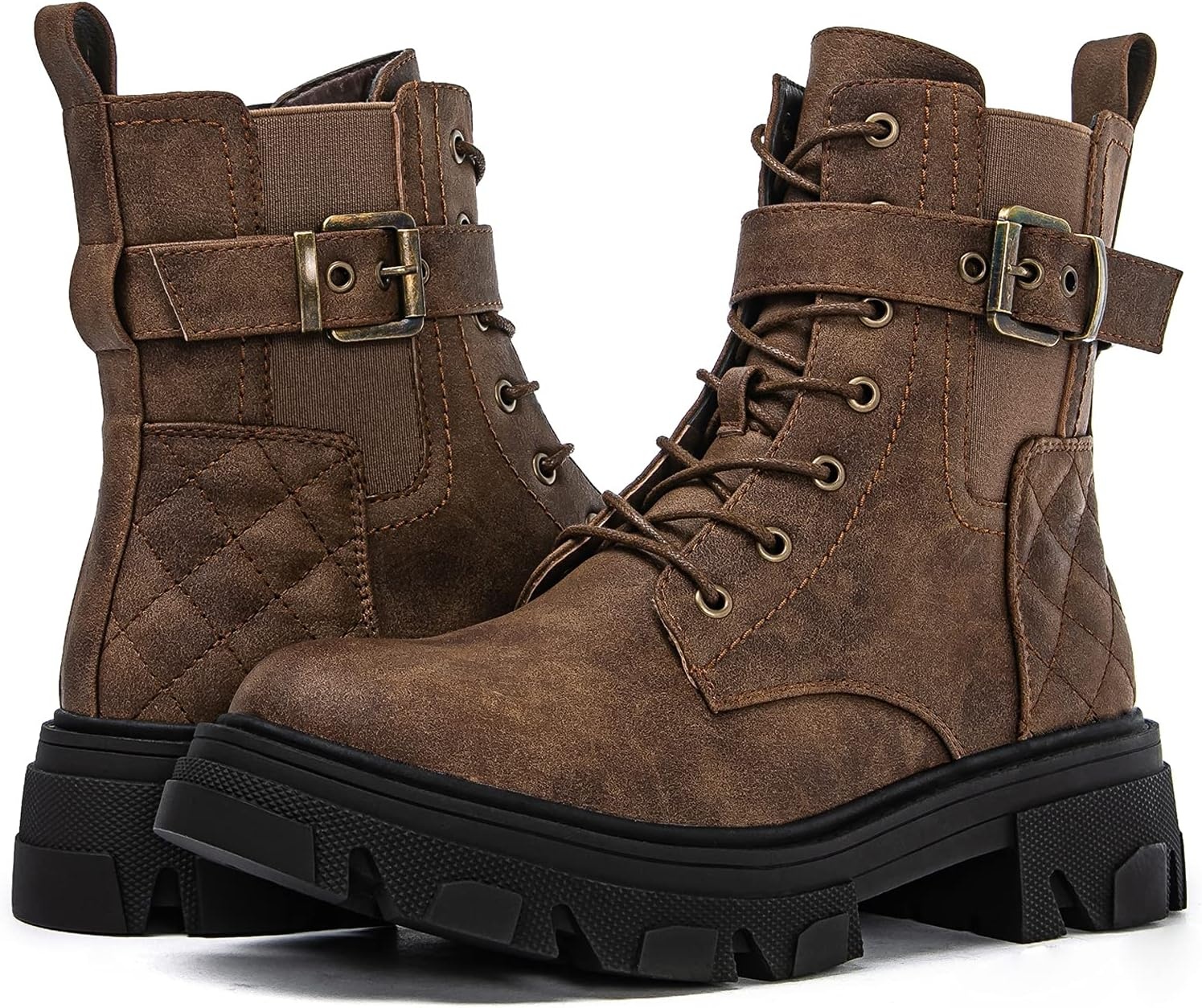 image:imageGLOBALWIN Womens Combat Boots Lace Up Ankle Booties Comfortable Lug Sole Boots For Women Chunky Low Heel21yy28 Camel