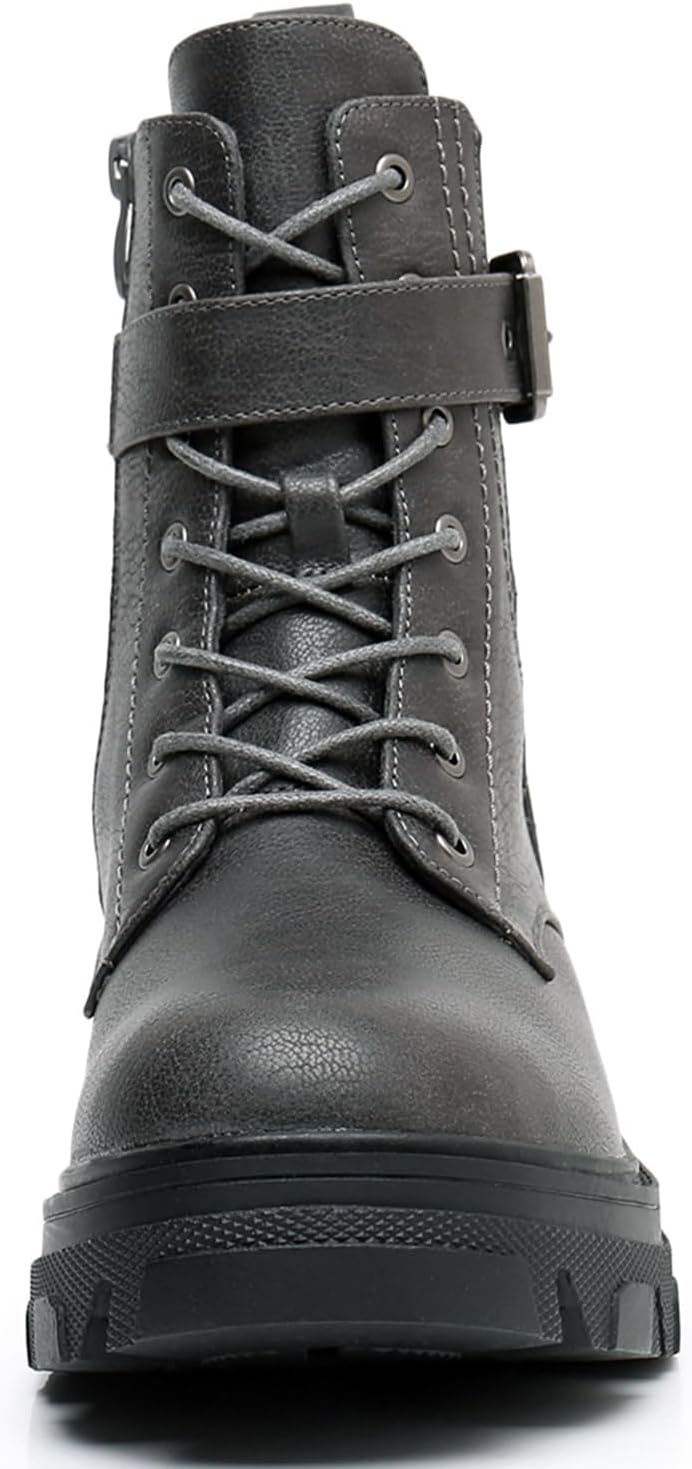image:imageGLOBALWIN Womens Combat Boots Lace Up Ankle Booties Comfortable Lug Sole Boots For Women Chunky Low Heel21yy28 Grey