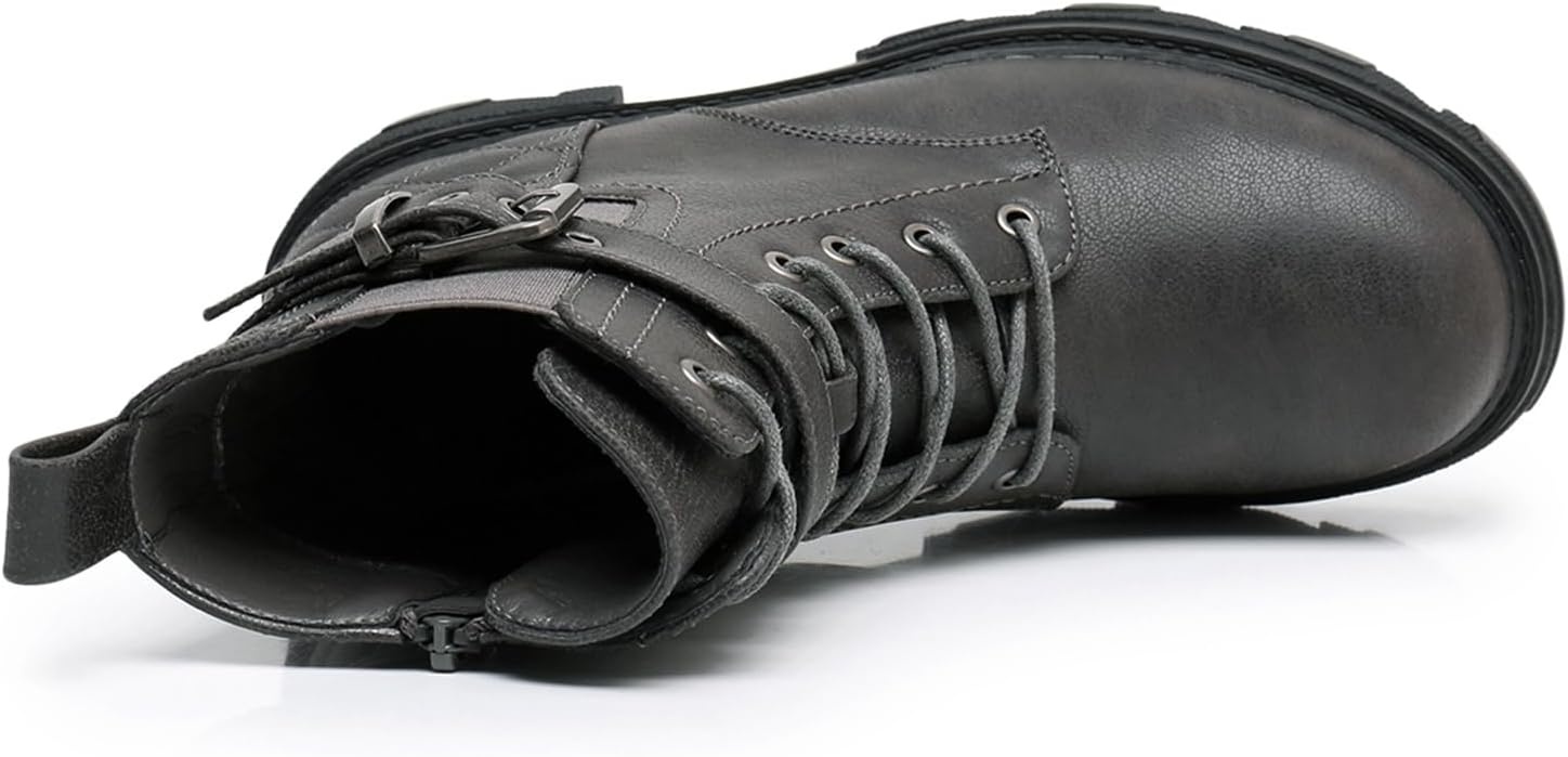 image:imageGLOBALWIN Womens Combat Boots Lace Up Ankle Booties Comfortable Lug Sole Boots For Women Chunky Low Heel21yy28 Grey