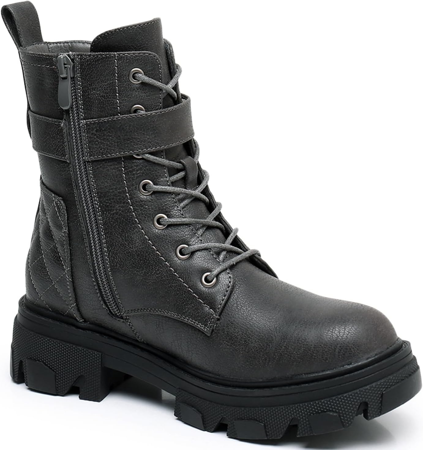image:imageGLOBALWIN Womens Combat Boots Lace Up Ankle Booties Comfortable Lug Sole Boots For Women Chunky Low Heel21yy28 Grey
