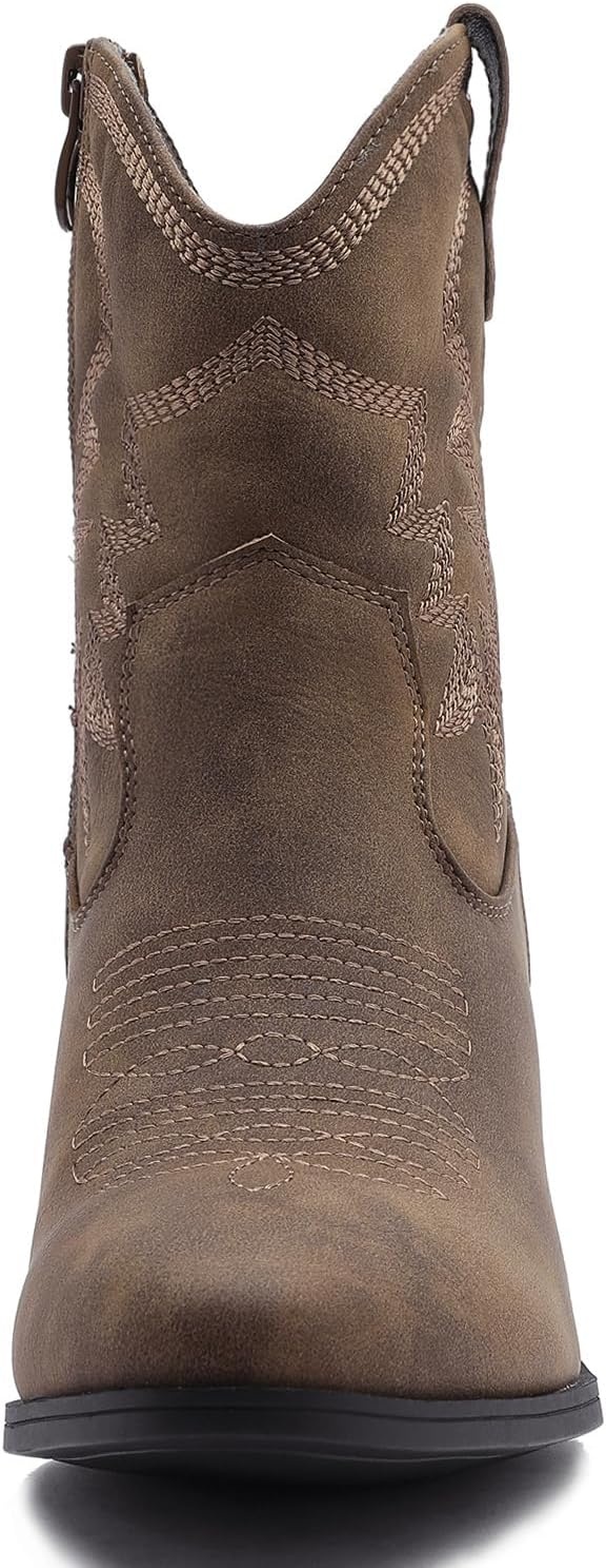 image:imageGLOBALWIN Womens Cowgirl Boots Ankle Brown Cowboy Boots With Embroidered Stitching Low Heel Comfortable Western Boots For Country Outfits22yy10 Camel2