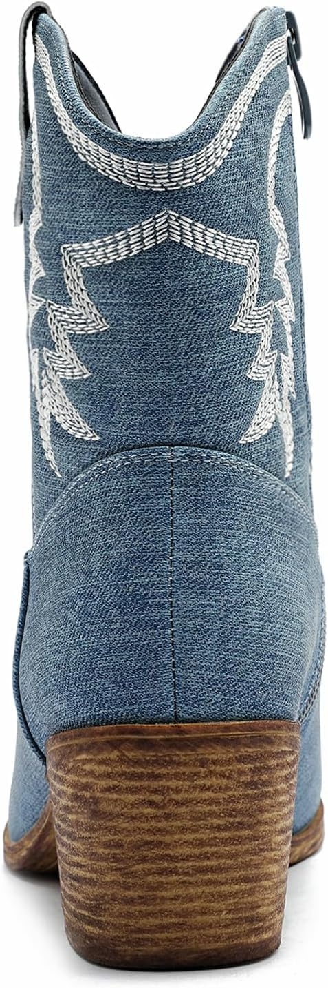 image:imageGLOBALWIN Womens Cowgirl Boots Ankle Brown Cowboy Boots With Embroidered Stitching Low Heel Comfortable Western Boots For Country Outfits22yy10 Denim Blue