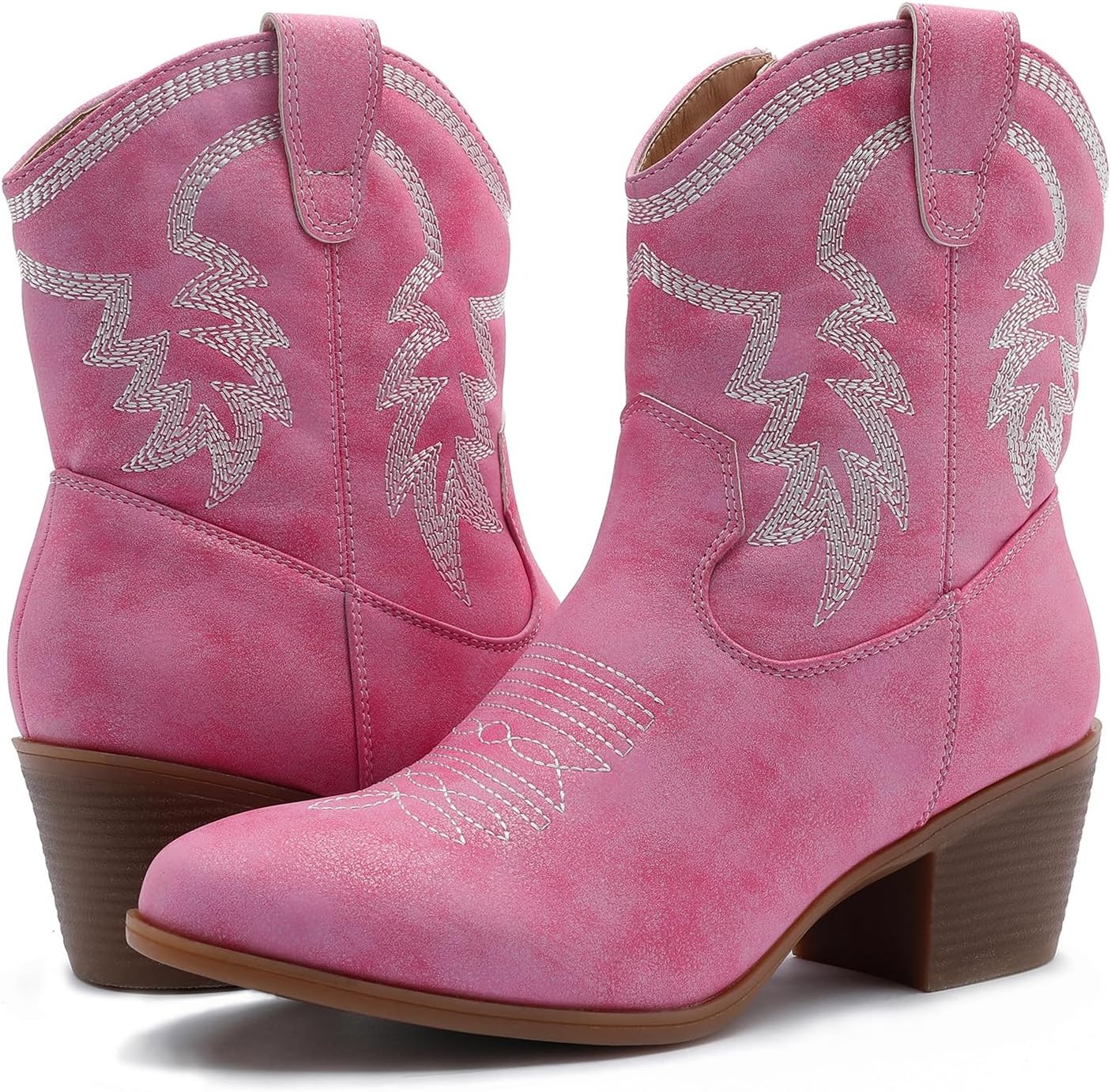 image:imageGLOBALWIN Womens Cowgirl Boots Ankle Brown Cowboy Boots With Embroidered Stitching Low Heel Comfortable Western Boots For Country Outfits22yy10 Pink