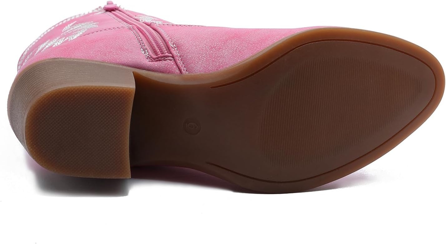 image:imageGLOBALWIN Womens Cowgirl Boots Ankle Brown Cowboy Boots With Embroidered Stitching Low Heel Comfortable Western Boots For Country Outfits22yy10 Pink
