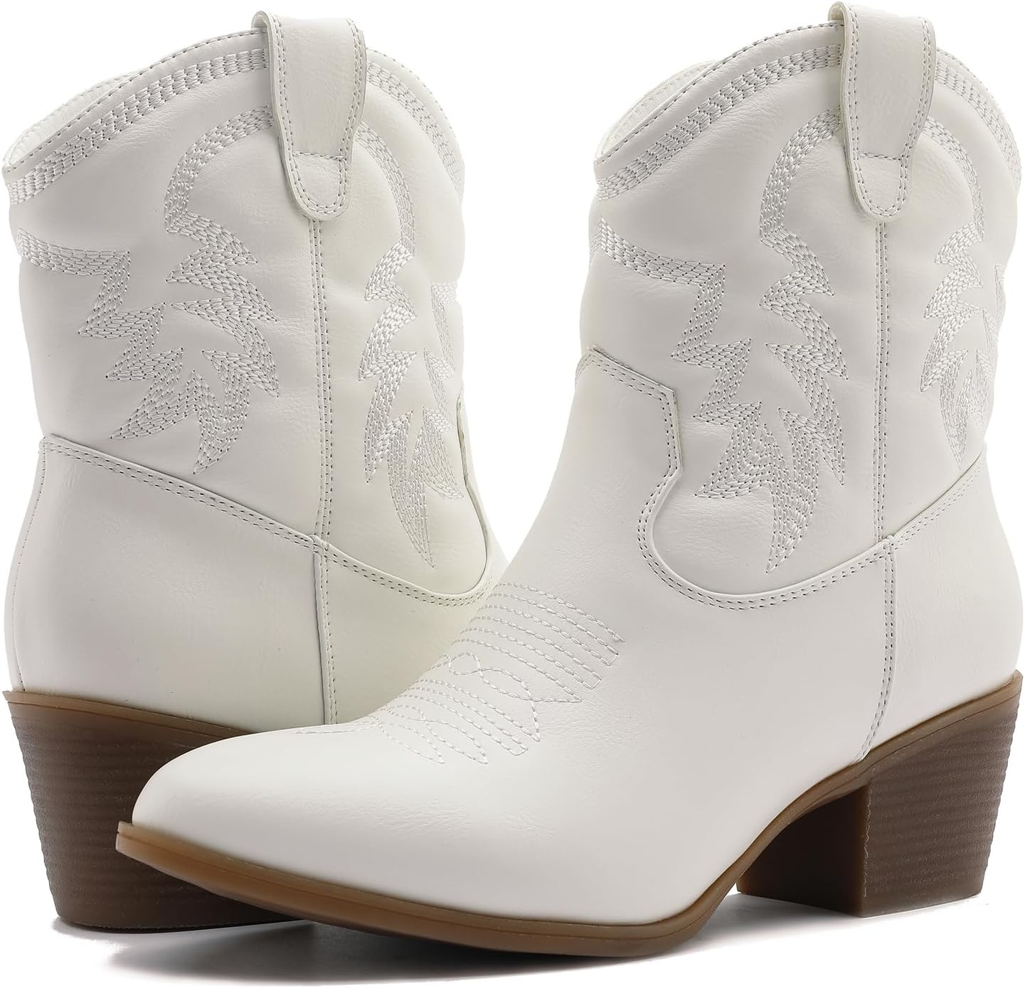 image:imageGLOBALWIN Womens Cowgirl Boots Ankle Brown Cowboy Boots With Embroidered Stitching Low Heel Comfortable Western Boots For Country Outfits22yy10 White