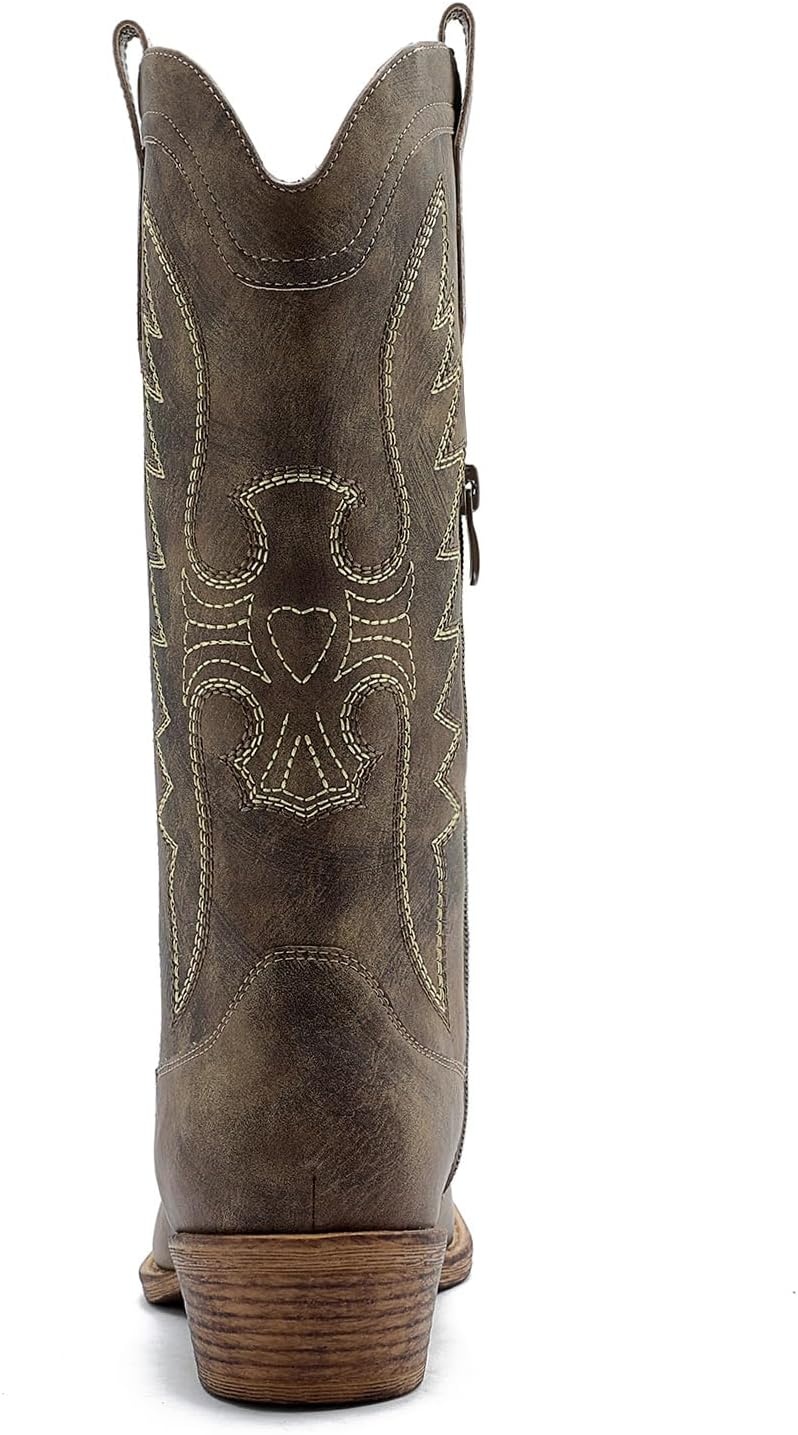 image:imageGLOBALWIN Womens Knee High Long Pointed Toe Western Cowboy Boots For Women25yy08 Brown