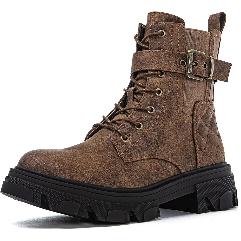 image:imageGLOBALWIN Womens Combat Boots Lace Up Ankle Booties Comfortable Lug Sole Boots For Women Chunky Low Heel21yy28 Camel
