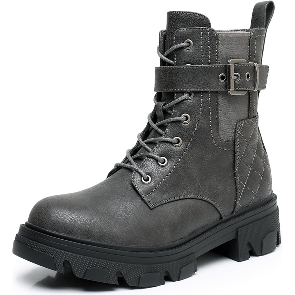 image:imageGLOBALWIN Womens Combat Boots Lace Up Ankle Booties Comfortable Lug Sole Boots For Women Chunky Low Heel21yy28 Grey